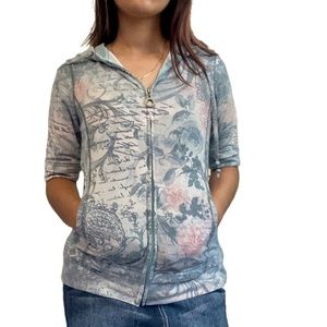 GreenTea Y2K Grunge Short Sleeve Zip Up Hoodie - Goblincore, Twilight, Fairy